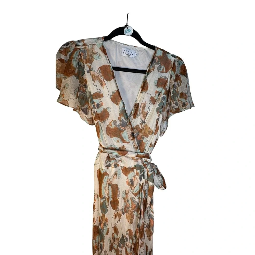 Tayna Taylor Floral Blair Silk and Linen Blend Wrap Midi Dress (MSRP: $565) 6